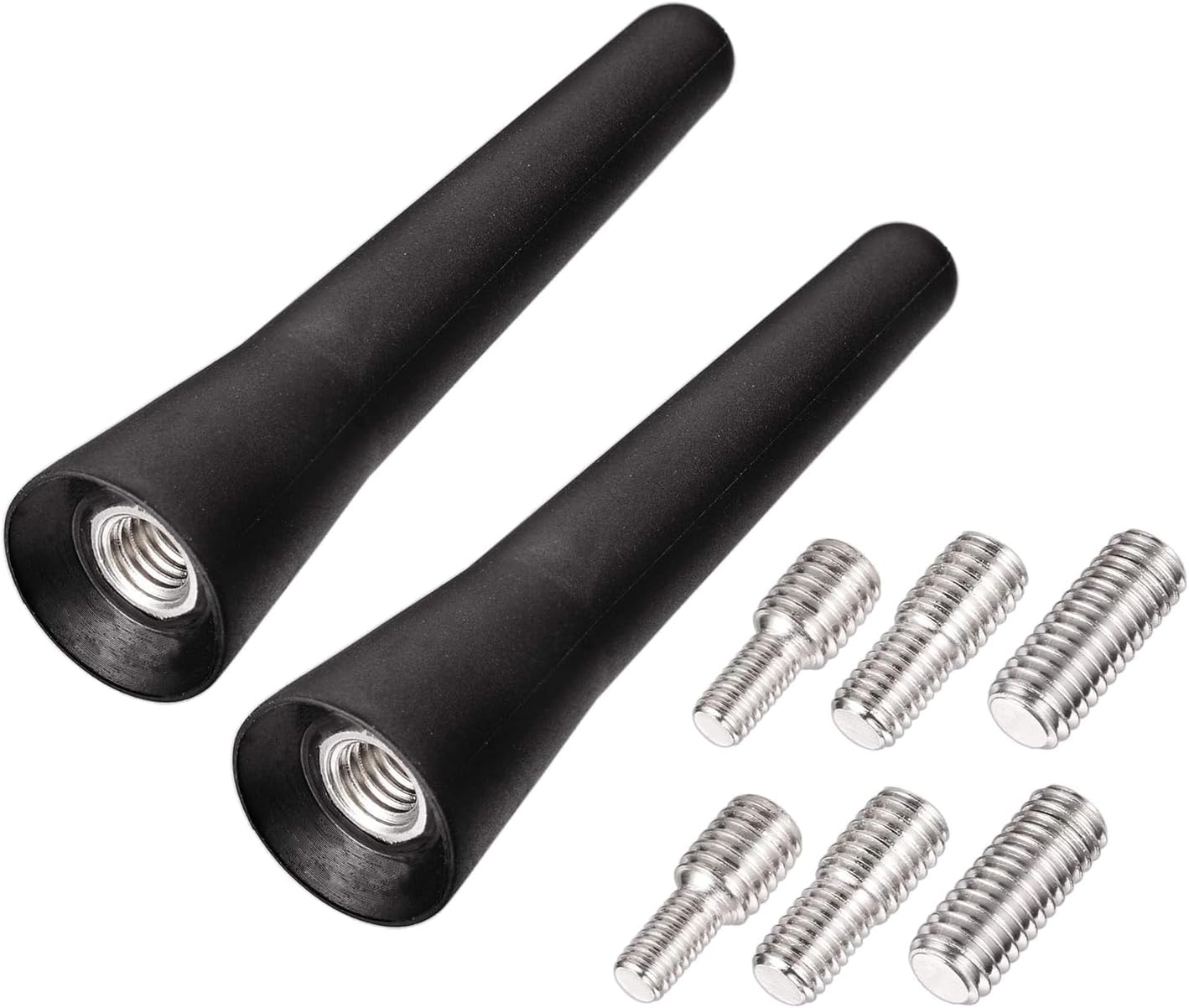2-Pack Bingfu 2.5 inch (6.5cm) stubby car radio antennas made of flexible black rubber with multiple screw adapters