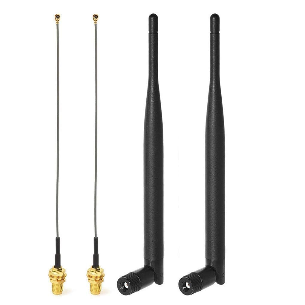 Bingfu Dual Band WiFi 2.4GHz 5GHz 5.8GHz 6dBi RP-SMA Male Antenna & 20cm 8 inch Extension Cable 2-Pack for M.2 NGFF Intel Wireless Network Card WiFi Adapter Laptop