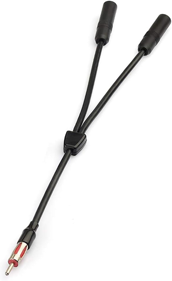 Bingfu Car FM AM Antenna Splitter Adapter Cable, DIN Male to 2 Female Connector for Vehicle Truck SUV Stereo Head Unit Receiver - DIN 1 to 2 Female Antenna Extension Adapter