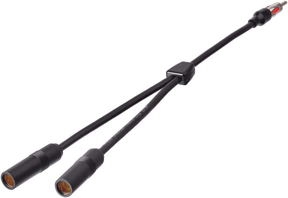 Bingfu Car FM AM Antenna Splitter Adapter Cable, DIN Male to 2 Female Connector for Vehicle Truck SUV Stereo Head Unit Receiver - DIN 1 to 2 Female Antenna Extension Adapter