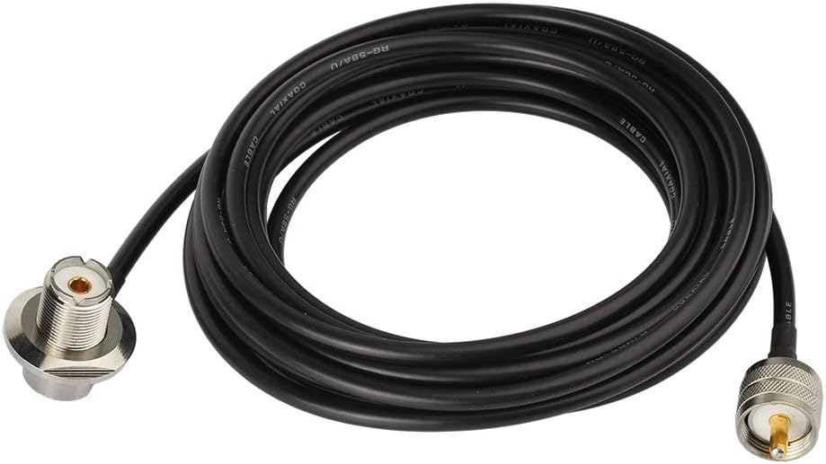 Bingfu 20ft RG58 Cable - UHF PL259 Male to SO239 Female Right Angle Bulkhead Mount for CB, Ham, Two-Way Radio Ideal for Vehicle, Car, SUV, Truck