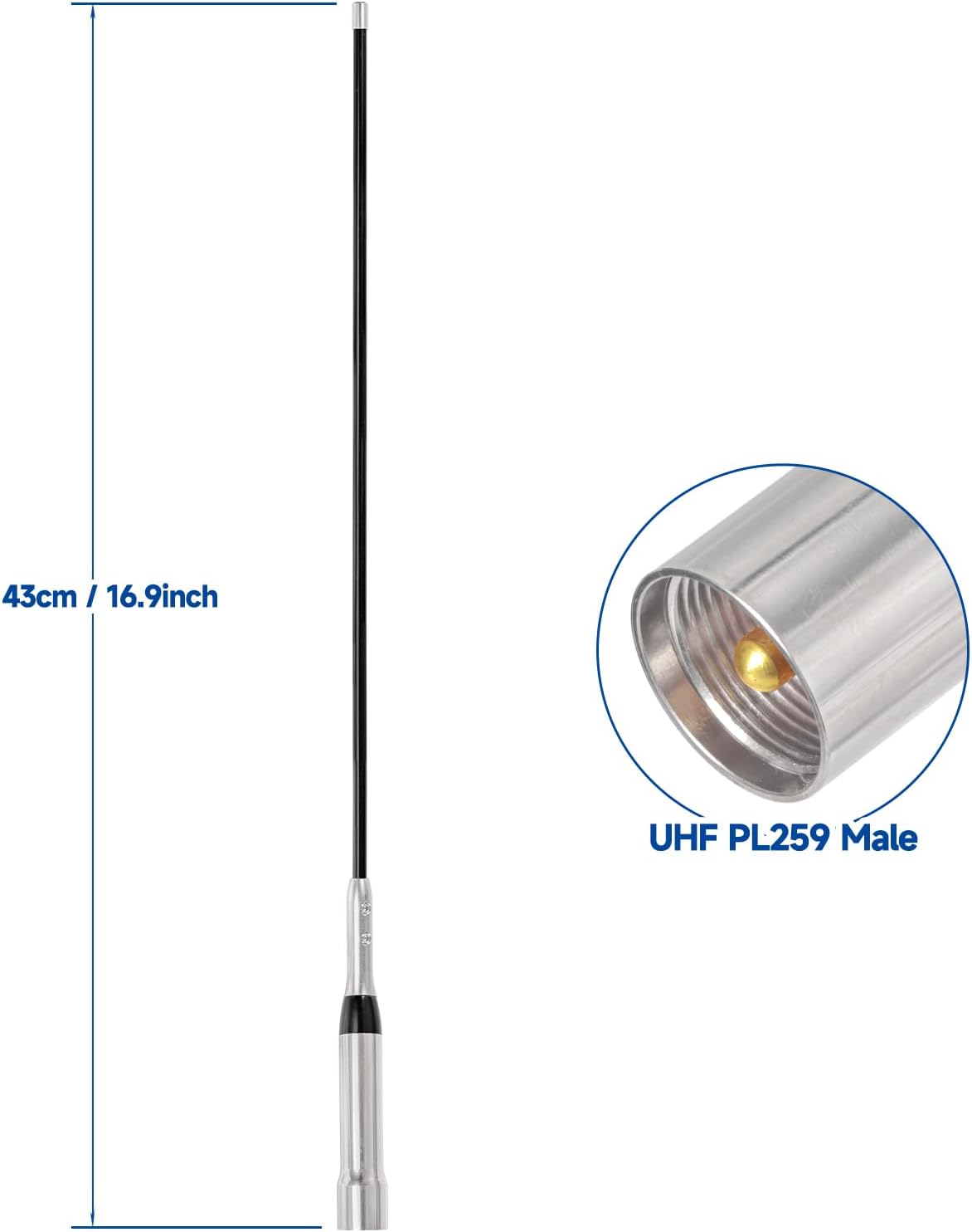 Bingfu High Gain Mobile Ham Radio Fiberglass Antenna Car Truck Amateur Two Way Radio Dual Band VHF UHF 136-174 MHz 400-470MHz Anti-Rust Antennas