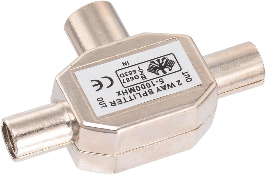 Bingfu 2-Way PAL TV IEC DVB-T Antenna Coaxial Splitter 1 Female to 2 Male RF Indoor Adapter Connector 1 GHz 5-1000 MHz for Foxtel Optus CATV SAT DTV Connections