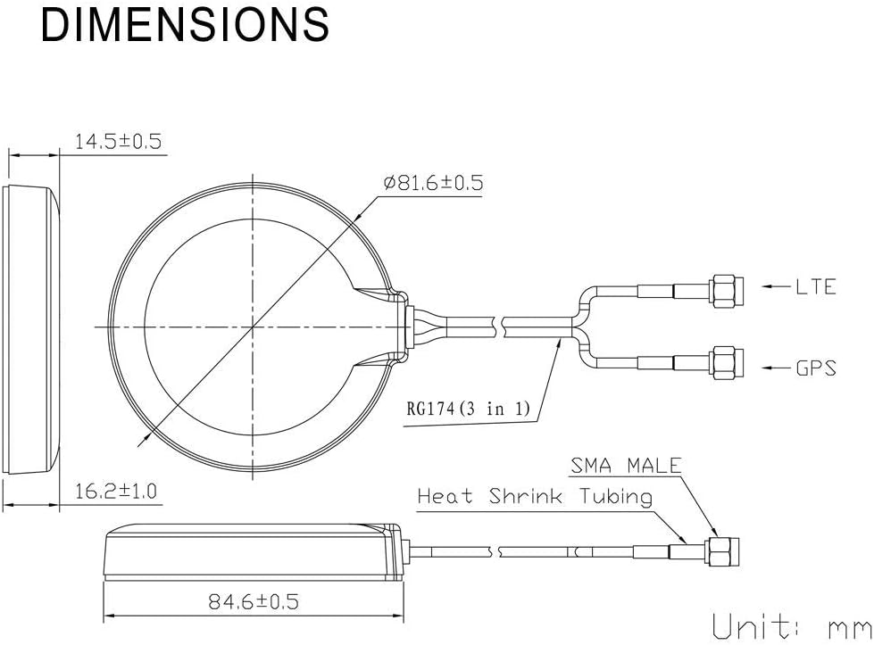 Bingfu 4G LTE Cellular GPS Adhesive Magnetic Mount Antenna for Vehicle Car Truck Bus Van 4G LTE GPS Tracker Real Time Tracking Mobile DVR Security Camera Video Recorder Industrial Gateway Modem Router