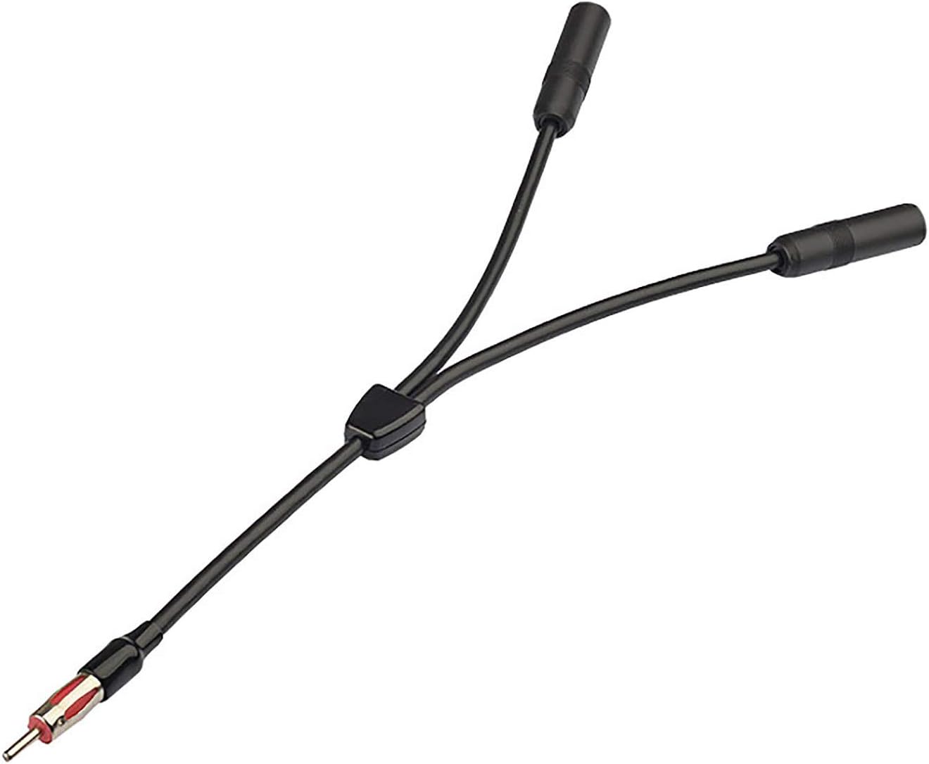 Bingfu Car FM AM Antenna Splitter Adapter Cable, DIN Male to 2 Female Connector for Vehicle Truck SUV Stereo Head Unit Receiver - DIN 1 to 2 Female Antenna Extension Adapter