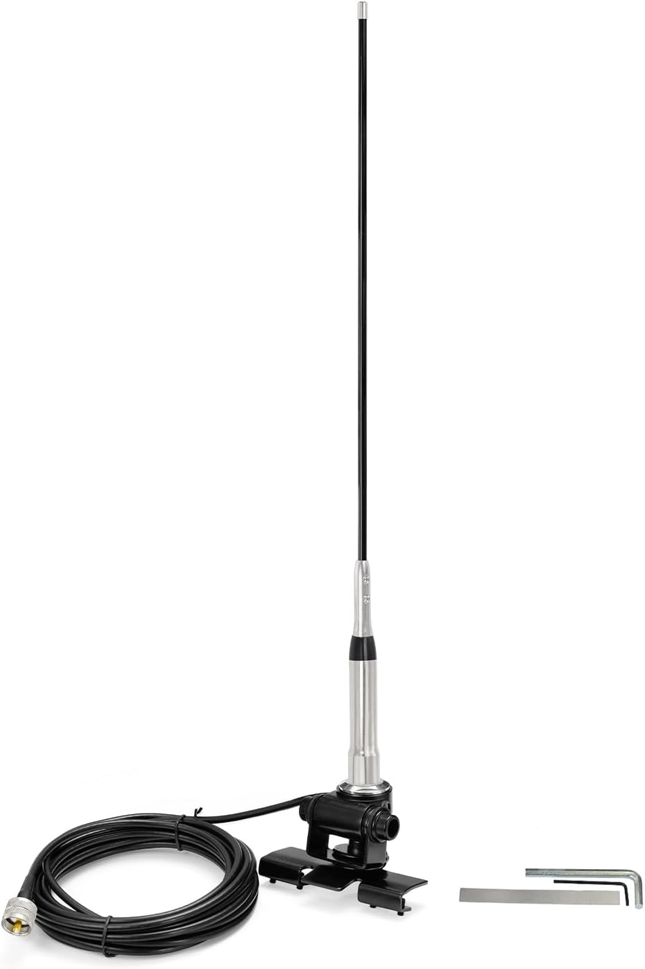 Bingfu High Gain Mobile Ham Radio Fiberglass Antenna Car Truck Amateur Two Way Radio Dual Band VHF UHF 136-174 MHz 400-470MHz Anti-Rust Antennas with Lip Mount Fixed Bracket 16.4 ft Cable