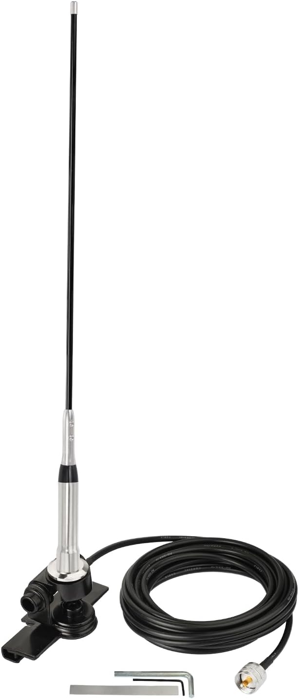 Bingfu High Gain Mobile Ham Radio Fiberglass Antenna Car Truck Amateur Two Way Radio Dual Band VHF UHF 136-174 MHz 400-470MHz Anti-Rust Antennas with Lip Mount Fixed Bracket 16.4 ft Cable