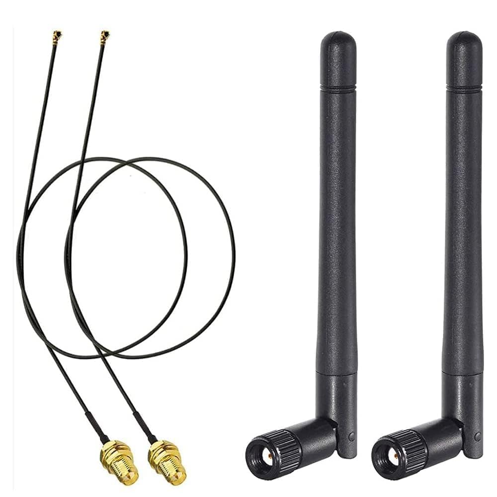 Bingfu Dual Band WiFi Antenna 2.4GHz 5GHz 5.8GHz 3dBi MIMO RP-SMA Male (2-Pack) + 2 x 12 inch Cable for WiFi Router Wireless Mini PCI Express PCIE Network Card Adapter