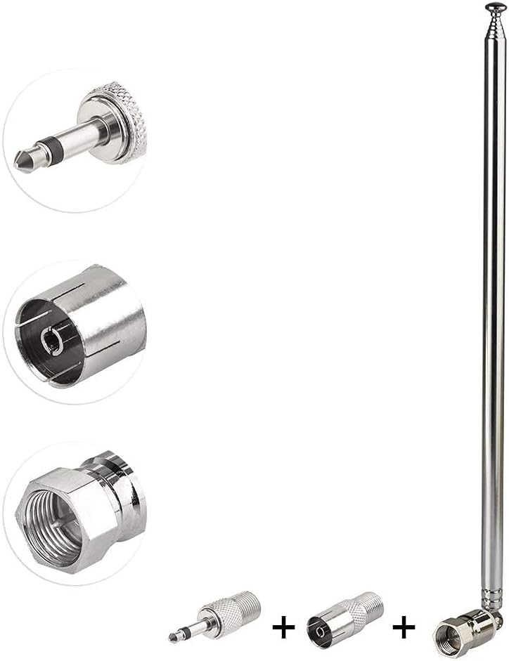 DAB UKW Radio Antenne AV Empfänger 75Ohm Unbal F Stecker Teleskopantenne, Plus 2 Zusätzliche Adapter für Tragbaren Radio-Tuner Stereo-Empfänger AV-Empfänger Stereo-Verstärker HiFi-Receiver
