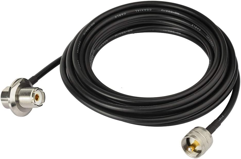Bingfu 20ft RG58 Cable - UHF PL259 Male to SO239 Female Right Angle Bulkhead Mount for CB, Ham, Two-Way Radio Ideal for Vehicle, Car, SUV, Truck