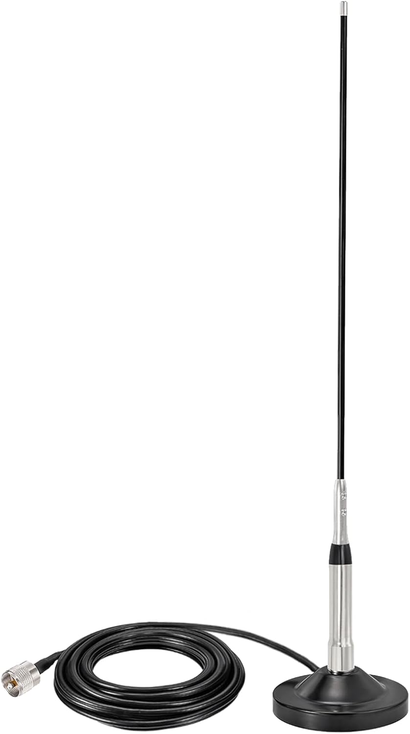 Bingfu Hohe Verstärkung Mobile Amateurfunk-Glasfaser-Antenne Auto-LKW-Amateur-Zwei-Wege-Radio Dual Band VHF UHF 136-174 MHz 400-460MHz Anti-Rost-Antennen mit Magnetfuß 5m Kabel