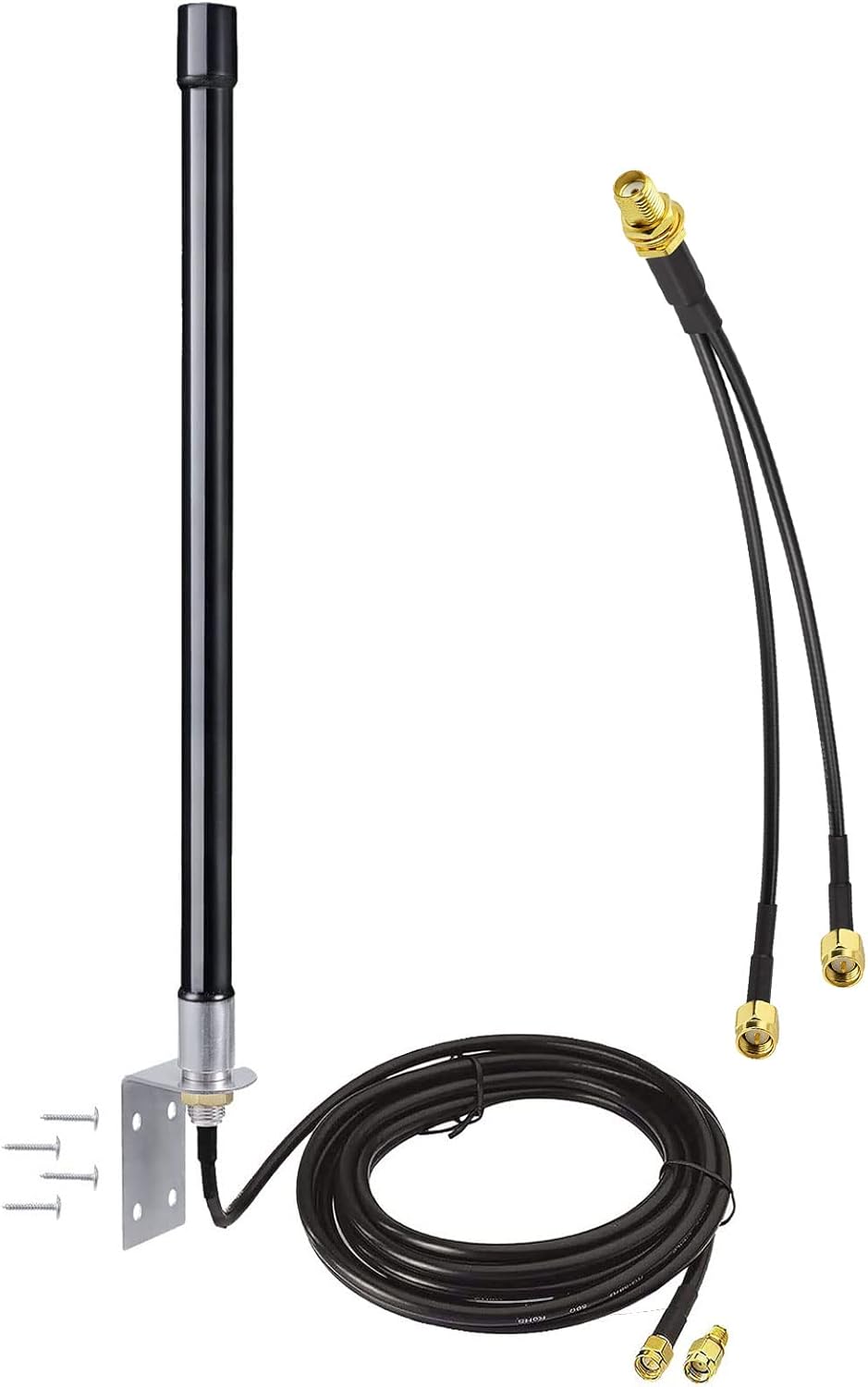 Bingfu 4g LTE Long Range Cellular Antenna Wall Mount - 9.84ft Cable - with SMA to Dual SMA Adater - Compatible with Spypoint Link Micro Covert Wildlife Hunting Game Cam Outdoor Mobile Security Camera