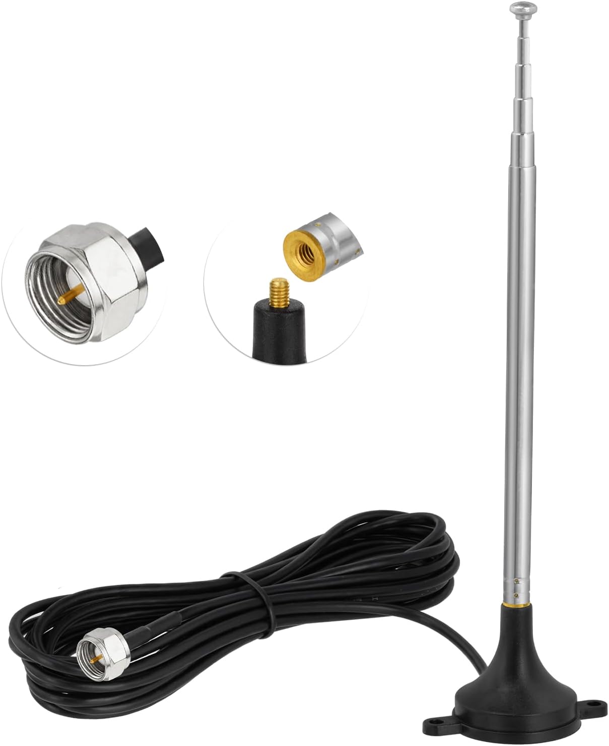 Bingfu DAB FM Radio Antenne – Digitale Teleskopantenne für den Innenbereich mit Magnetfuß, 3 m Koaxialkabel und 3 Adaptern für FM DAB Radio und Heim-Stereosysteme