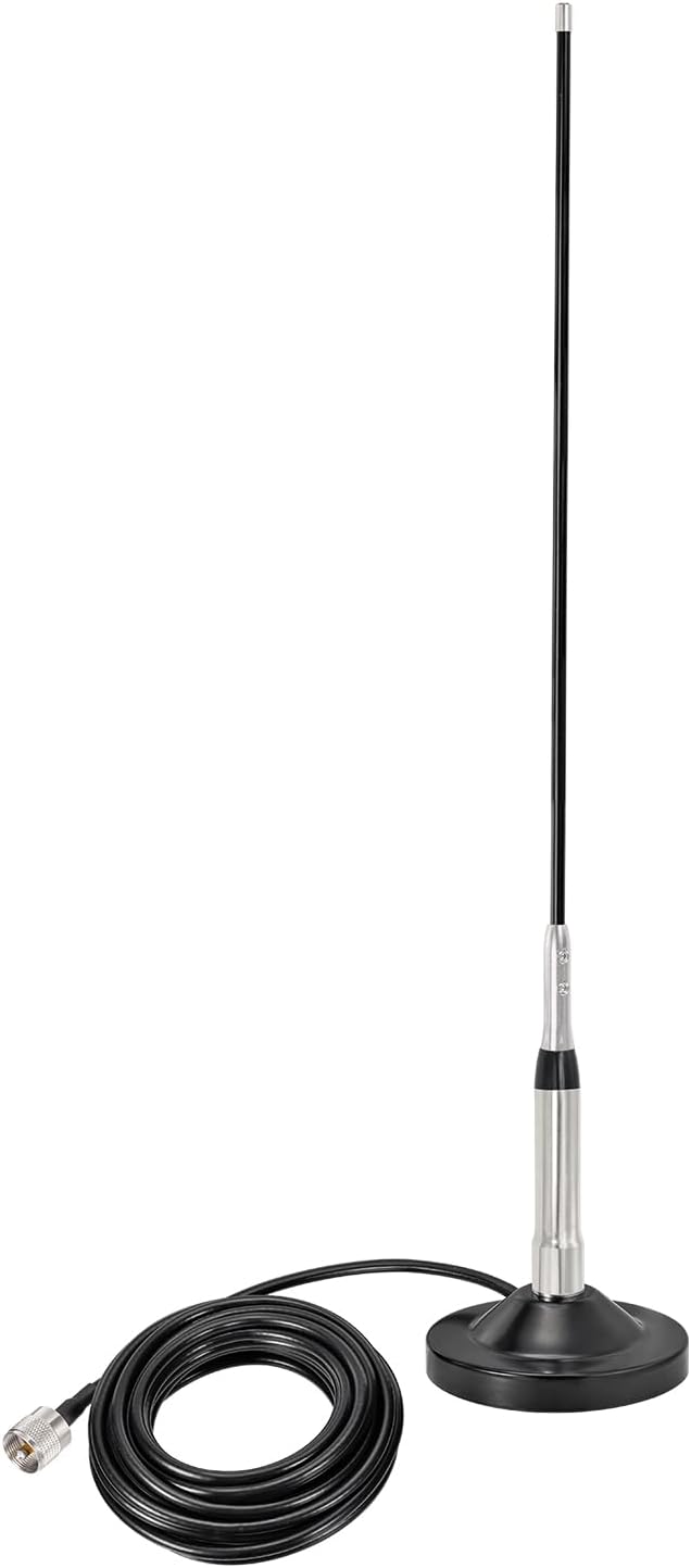 Bingfu High Gain Mobile Ham Radio Fiberglass Antenna Car Truck Amateur Two Way Radio Dual Band VHF UHF 136-174 MHz 400-470MHz Anti-Rust Antennas with Magnetic Base 16.4ft Cable