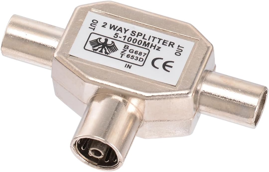 Bingfu 2-Way PAL TV IEC DVB-T Antenna Coaxial Splitter 1 Female to 2 Male RF Indoor Adapter Connector 1 GHz 5-1000 MHz for Foxtel Optus CATV SAT DTV Connections