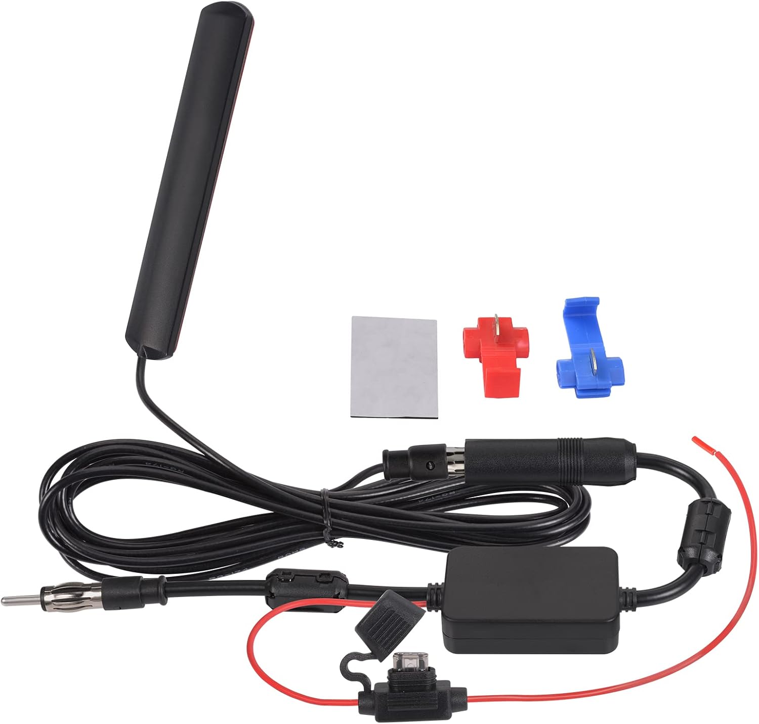 Autoradio Antenne FM AM Auto Antenne mit Signalverstärker, 12-V-Netzteil, DIN-Stecker, Adapter für Fahrzeug, LKW, SUV, Autoradio, Stereo-Media-Head-Unit-Empfänger