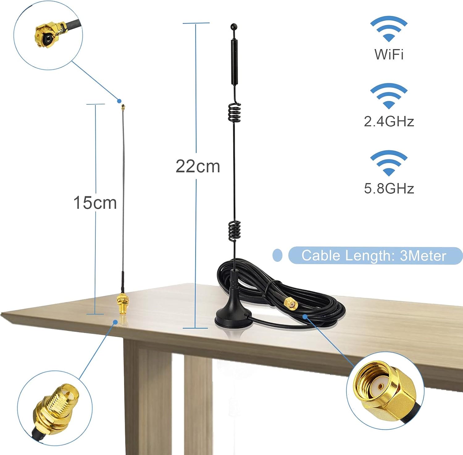 Bingfu Set of 2 WiFi Antenna, 2.4/5.8 GHz 9dBi Magnetic Base RP-SMA Connector Antenna, 15 cm IPEX IPX U.FL to RP-SMA Female Cable Compatible with Intel Fenvi Wireless Mini PCI Express PCIE Network