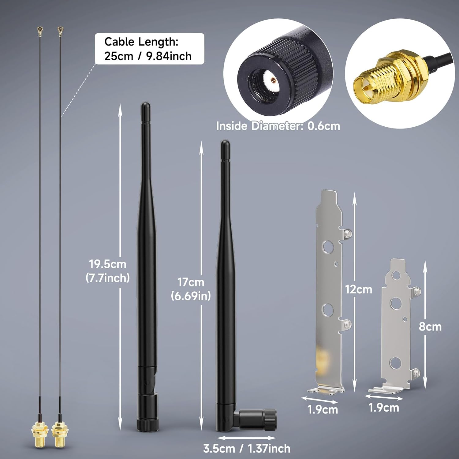 WiFi 2,4 GHz 5,8 GHz 6dBi RP-SMA-Steckerantenne + U.FL IPX IPEX MHF4 auf RP-SMA-Buchse-Verlängerungskabel + PCI-Steckplatzabdeckung für M.2 NGFF Intel Wireless-Netzwerkkarte WiFi-Adapter Laptop
