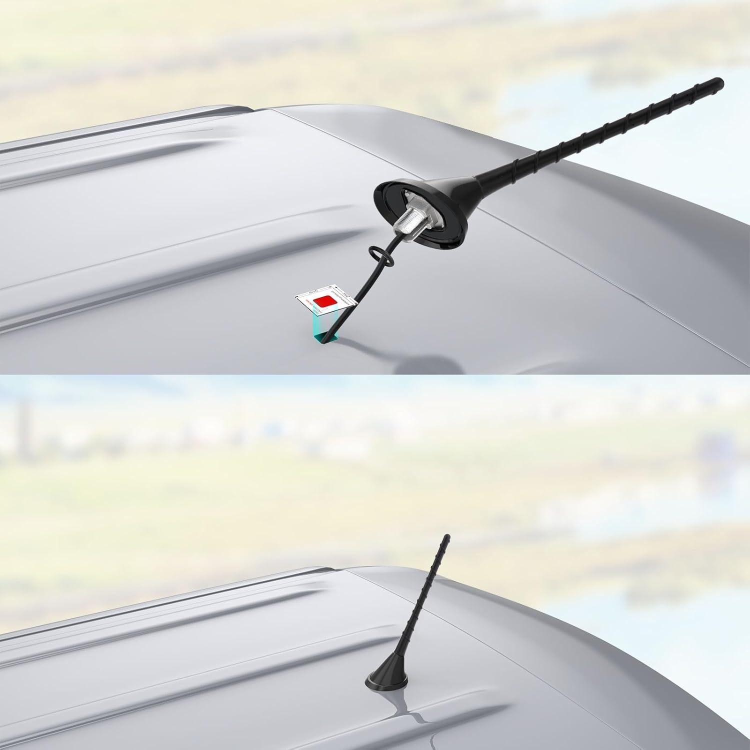 Auto-Radioantenne, 24cm universelle Dachmontage FM/AM Antenne mit Montagefuß, 5m Kabel, DIN-Stecker für Auto, LKW, SUV Stereo-Head-Unit-Empfänger