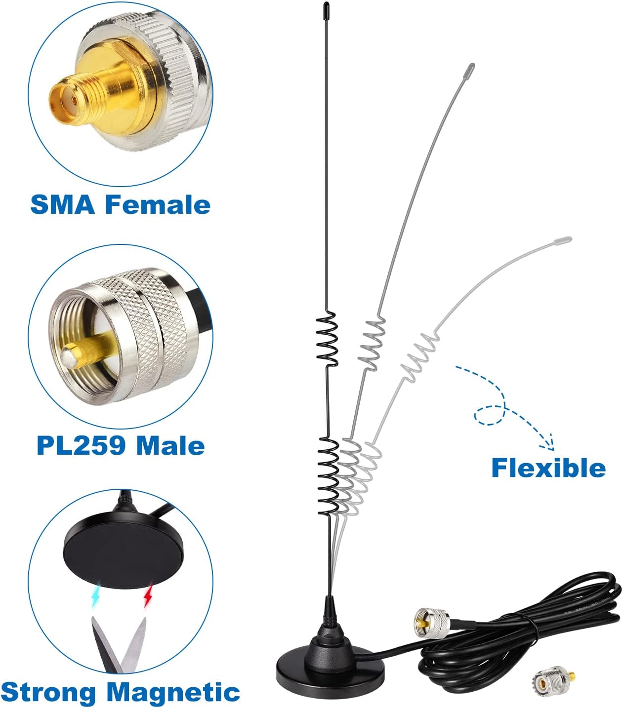 Mobile Funkgerät Antenne Dualband VHF UHF 136-174MHz 400-460MHz Amateurfunkantenne Magnetfuß PL259 Stecker Antenne für BTECH ICOM Midland Yaesu TYT AnyTone Mobiles Amateurfunkgerät