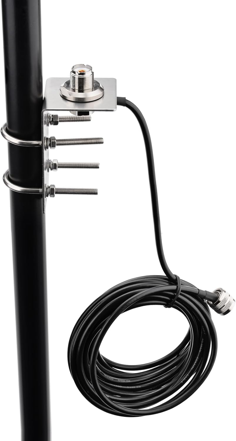 Bingfu Halterung Mount Bracket Edelstahl-Antennenhalterung mit U-Bolzen, 16-mm-Loch, 5m RG58 UHF PL259 zu SO239 Koaxialkabel für Mobil- und Amateurfunkgeräte