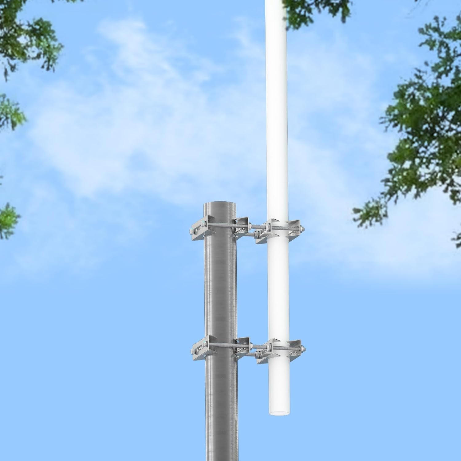 Bingfu Doppel Antennen-Mastklemme, Rostfrei, Strapazierfähig, Mast-zu-Pol-Montagesatz, Halterung Halter für 25–50 mm Durchmesser Outdoor LoRa WLAN 4G LTE Amateurfunk TV CB-Antennenmast