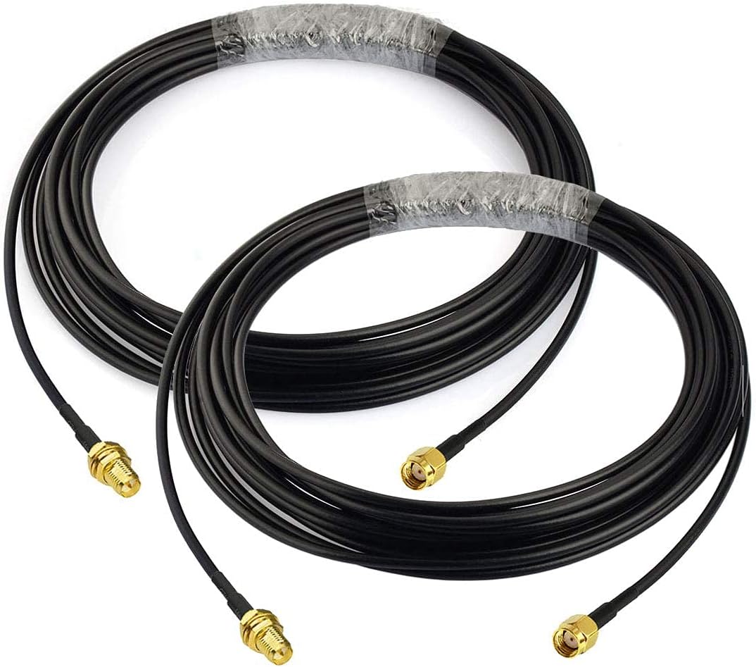 Bingfu WiFi Antenna Extension Cable 2-Pack RP-SMA Male to RP-SMA Female Bulkhead Mount RG174 Cable 20 feet for WiFi Router Security IP Camera Wireless Network Card Adapter