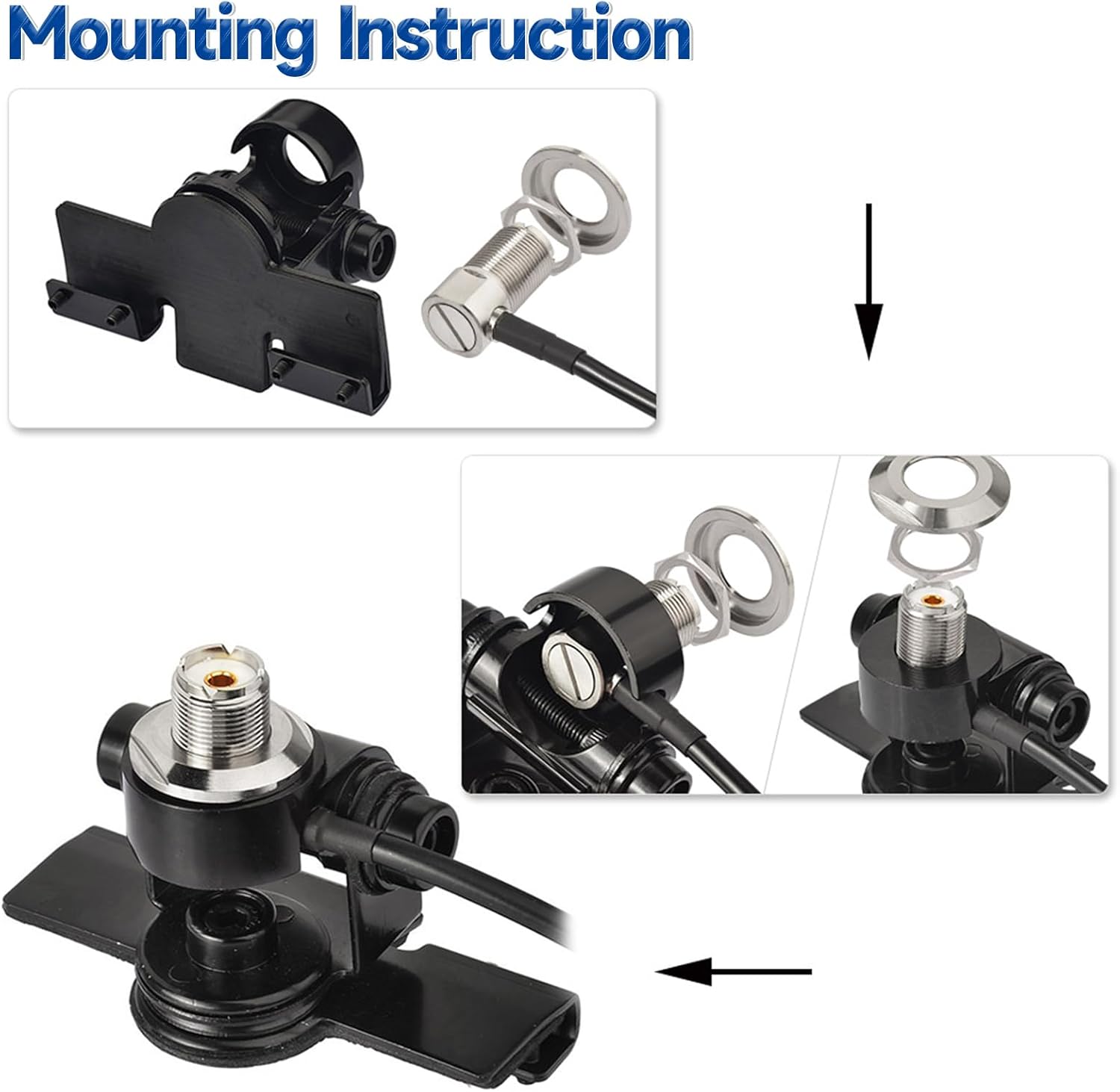 Bingfu Vehicle Antenna Lip Mount Bracket with 20ft RG58 Coaxial Cable - UHF PL259 Male to SO239 Female Bulkhead Connector for Car, Truck, SUV Ham/Amateur Radio Secure Installation