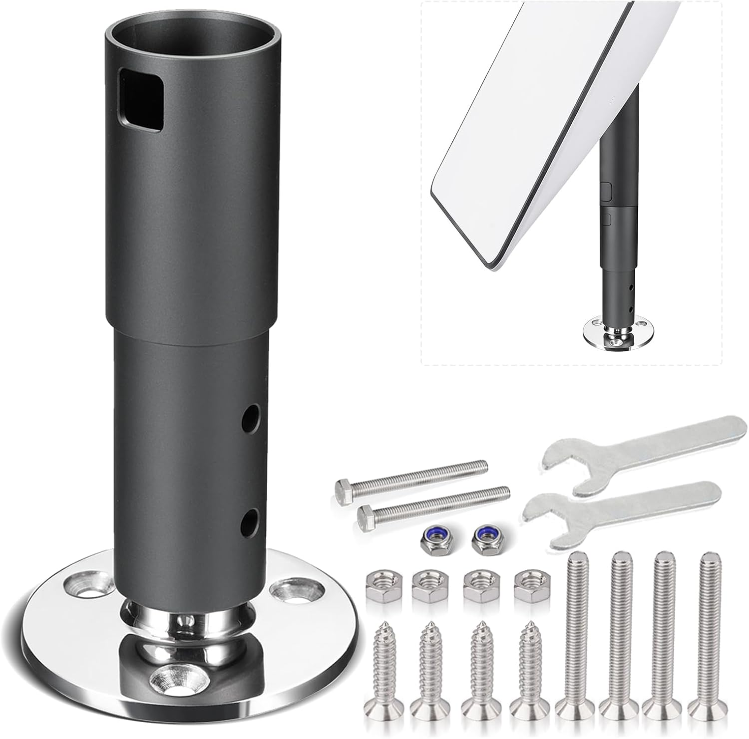 Antennen-Montagesatz für Starlink Satellitenschüssel Dishy V2 Standard Actuated Antenne - Solider Rohradapter & Edelstahl-Antennenbasis-Kit - für Marine-, Boots- und Automobilanwendungen