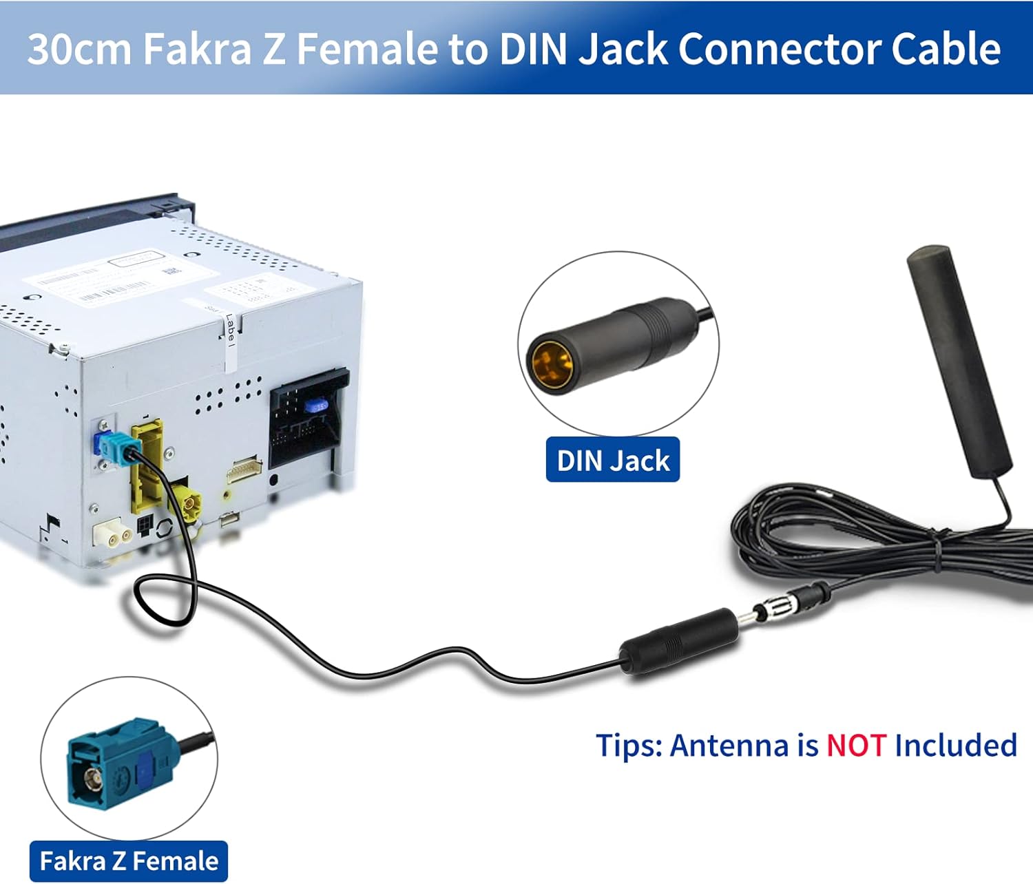 Fakra Z Buchse auf DIN Buchse Verlängerungskabel 30cm für DAB FM Autoantenne Auto Stereo Audio HD Radio Head Unit CD Media Player Receiver