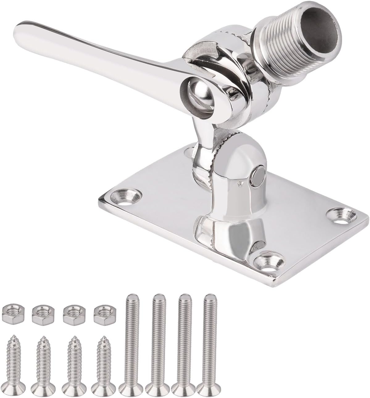 Bingfu VHF Marine GPS Antenna Mounting Kit Stainless Steel Dual Axis Heavy-Duty Adjustable Ratchet Base Fixed Mount Bracket for Boat