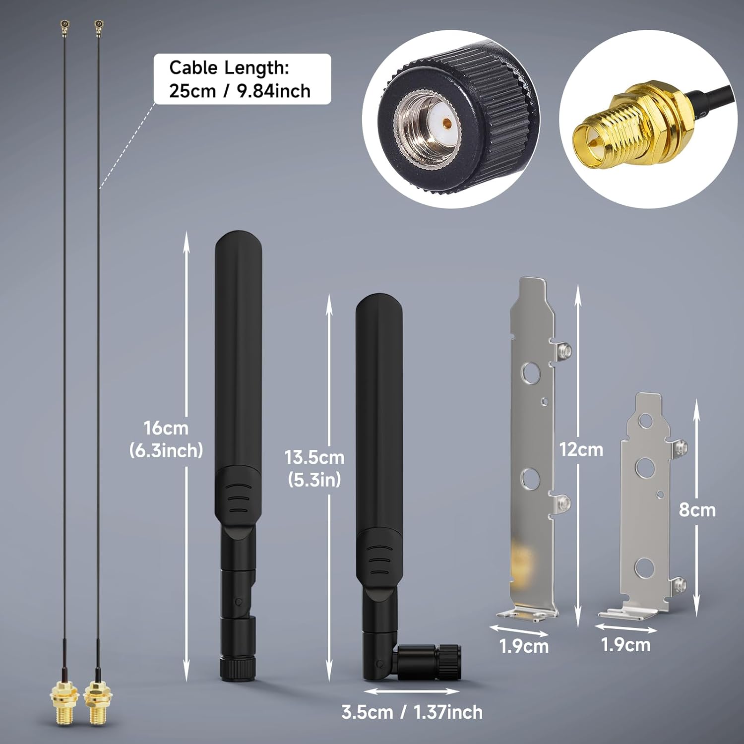 WLAN Antenne 2,4GHz 5,8GHz 8dBi RP-SMASteckerantenne + 25 cm U.FL IPEX MHF4 auf RP-SMA-Buchse-Verlängerungskabel + PCI-Steckplatzabdeckung für M.2 NGFF Intel Wireless-Netzwerkkarte WiFi-Adapter