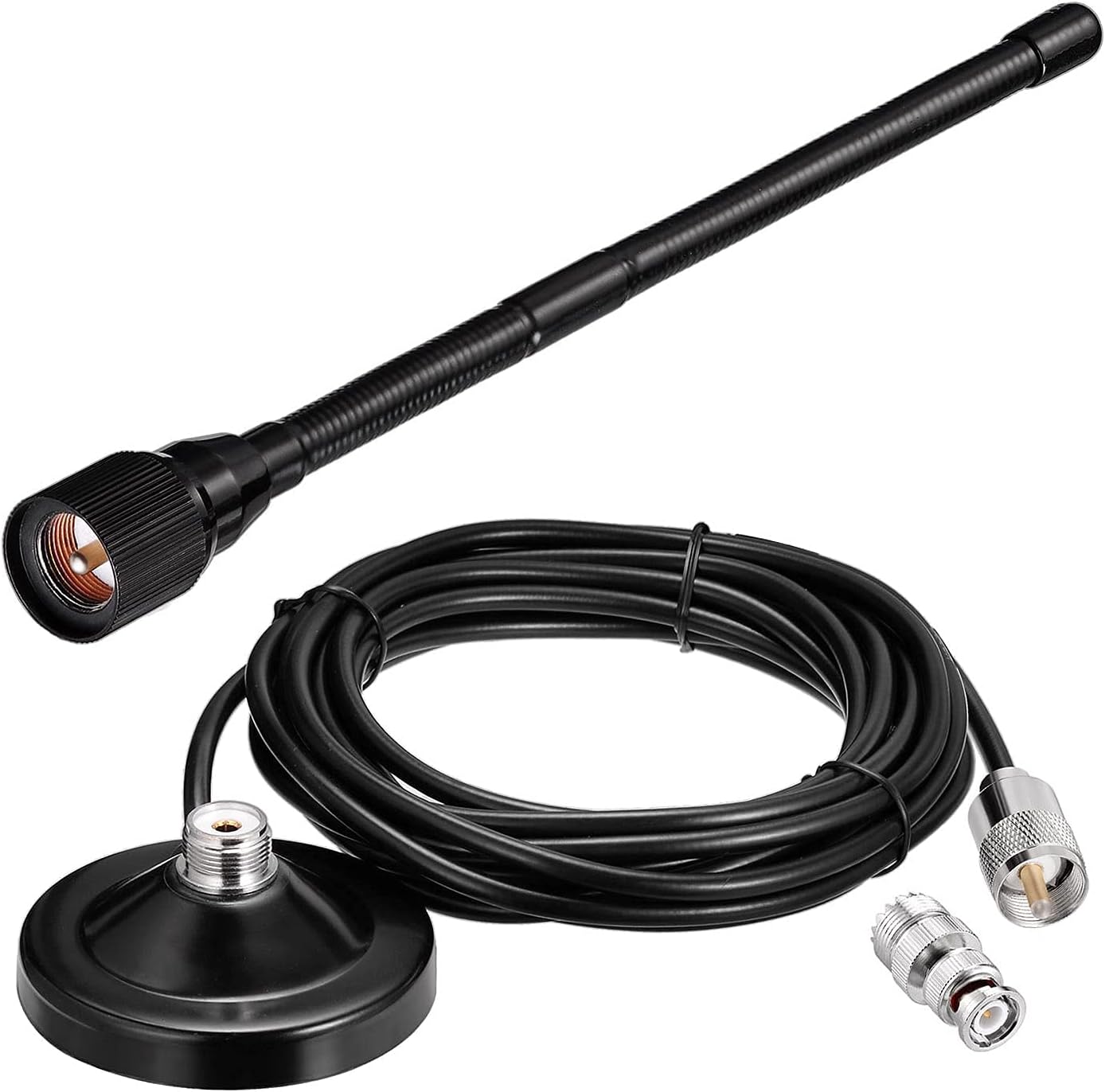 Bingfu 27MHz CB Radio Antenna Magnetic Base Soft Whip PL259 & BNC Male Compatible with Cobra Midland Uniden Maxon President Mobile CB Radio Antenna Kit for Car Truck