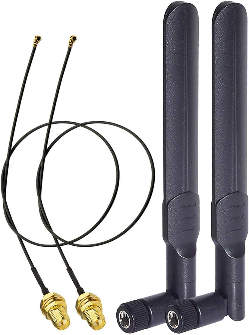 WLAN Antenne 2,4GHz 5GHz 5,8GHz 8dBi RP-SMA-Stecker Antenne & 25cm U.FL IPX IPEX MHF4 zu RP-SMA Buchse Verlängerungskabel 2-Pack für M.2 NGFF Intel Wireless Netzwerkkarte WiFi Adapter Laptop