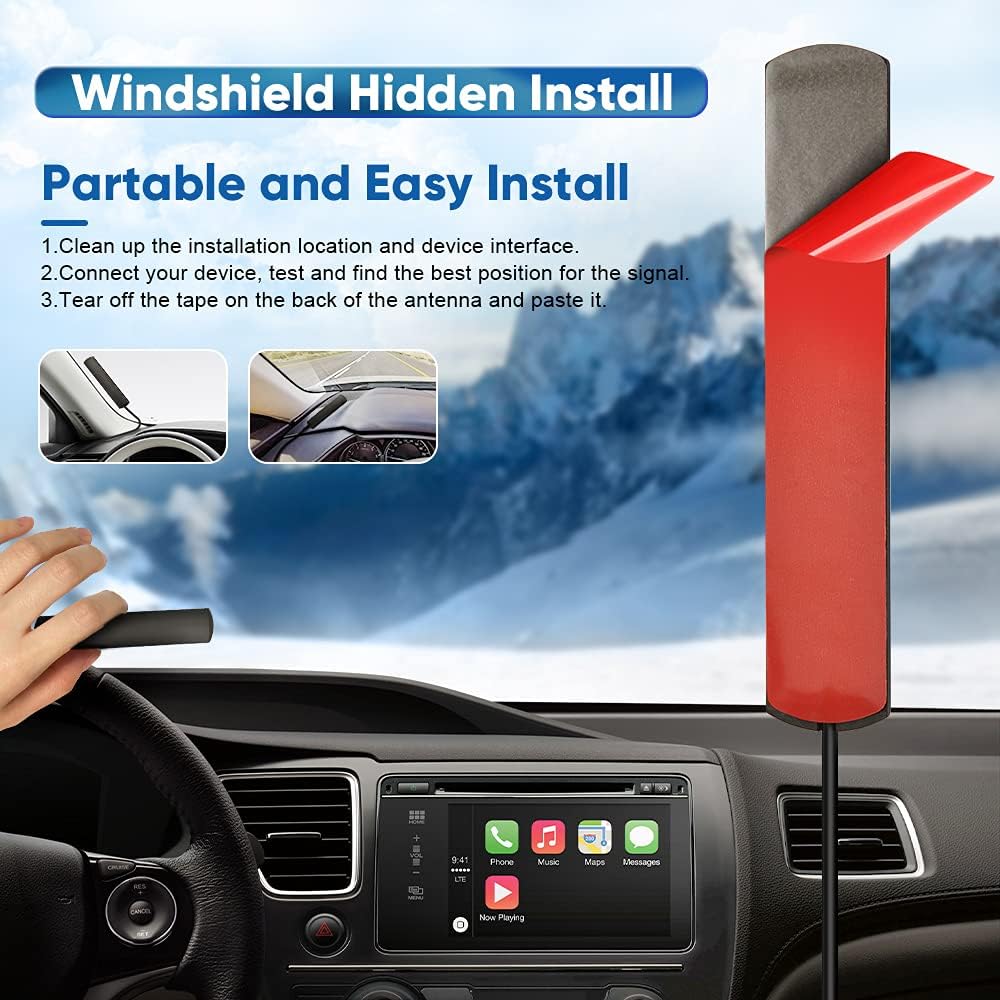 Bingfu Car Radio Antenna FM Windscreen Antenna Universal FM Car Antenna Patch Windscreen Paste with DIN Plug 3M Extension Cable for Vehicle Car Truck SUV Radio Stereo Receiver Tuner