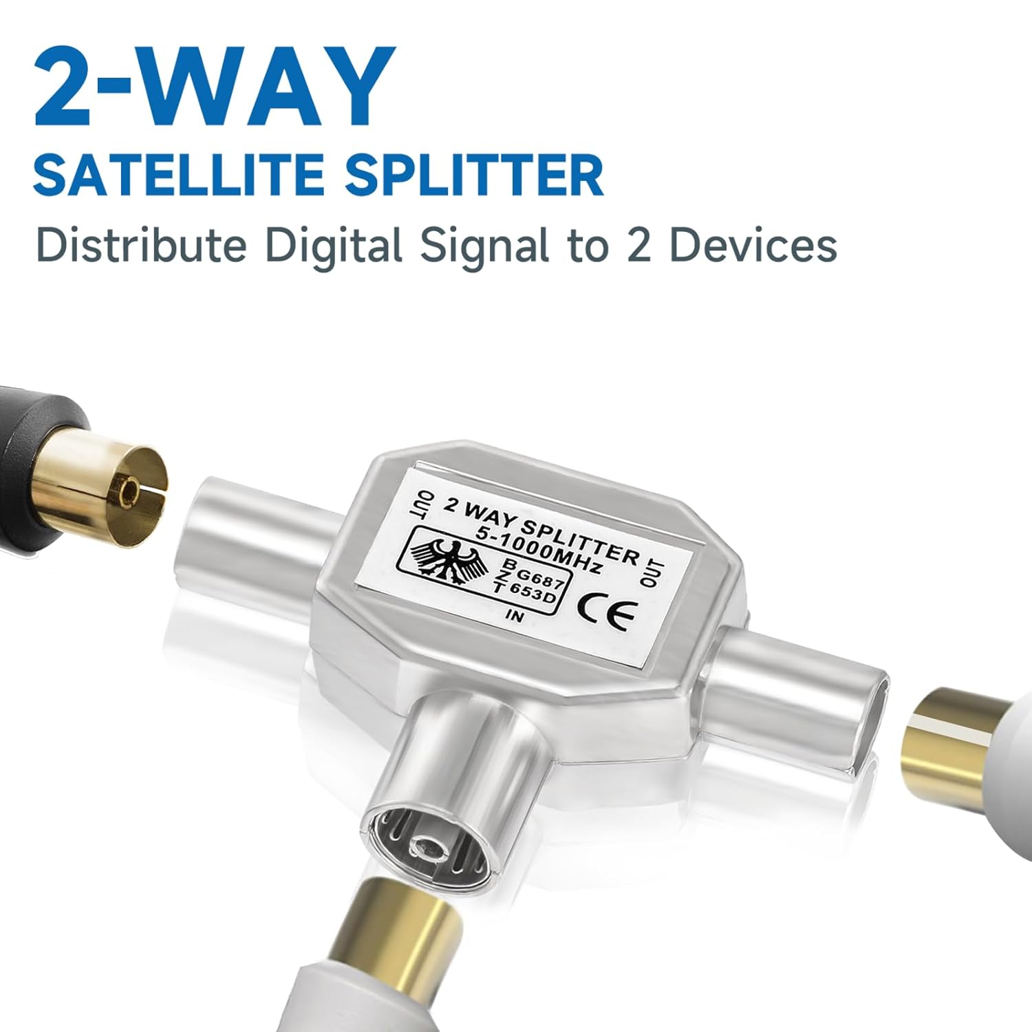 BINGFU TV Antenna Splitter 2-Way Antenna Cable Splitter 2-Way 1x IEC Coaxial Coupling to 2x Coaxial Male T Coupling Coaxial Adapter Splitter for DVB-T/BK Analogue and Digital Cable TV