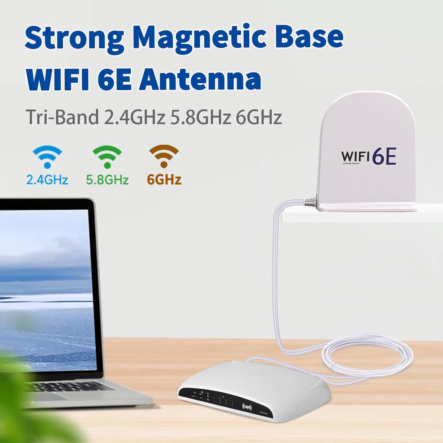 WiFi 6E Tri-Band Antenne 2,4GHz 5GHz 6GHz, 8dBi MIMO Antenne mit Magnetfuß, 2m Kabel, RP-SMA Stecker für WiFi-Router, Smart Homes, Büros, verbesserter Signalempfang, Weiß