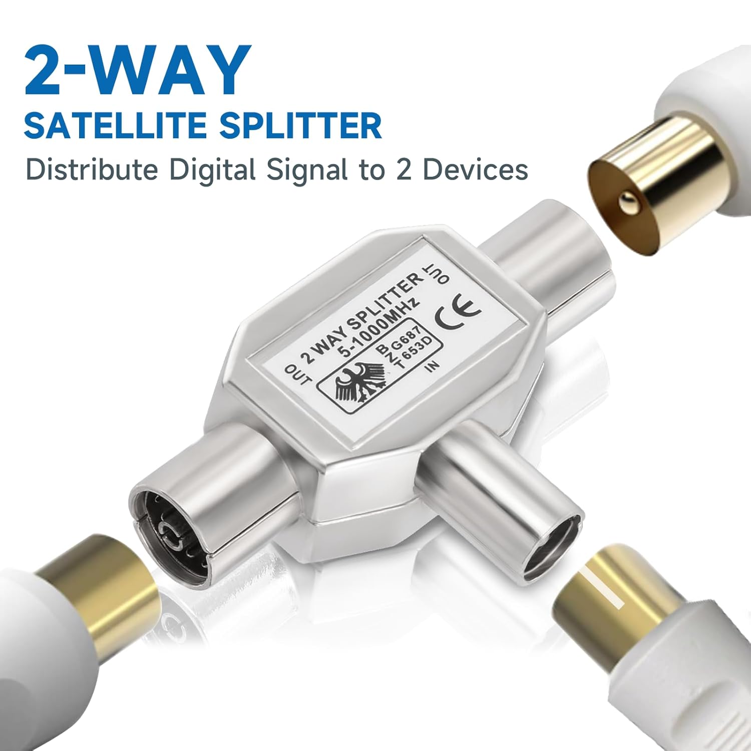 Bingfu TV Antennenverteiler 2Fach, Antennenkabel Verteiler, 2 Wege 1x IEC Koax Stecker auf 2X Koax Kupplung T-Kupplung Koax-Adapter Splitter für DVB-T/BK Analoges und digitales Kabelfernsehen