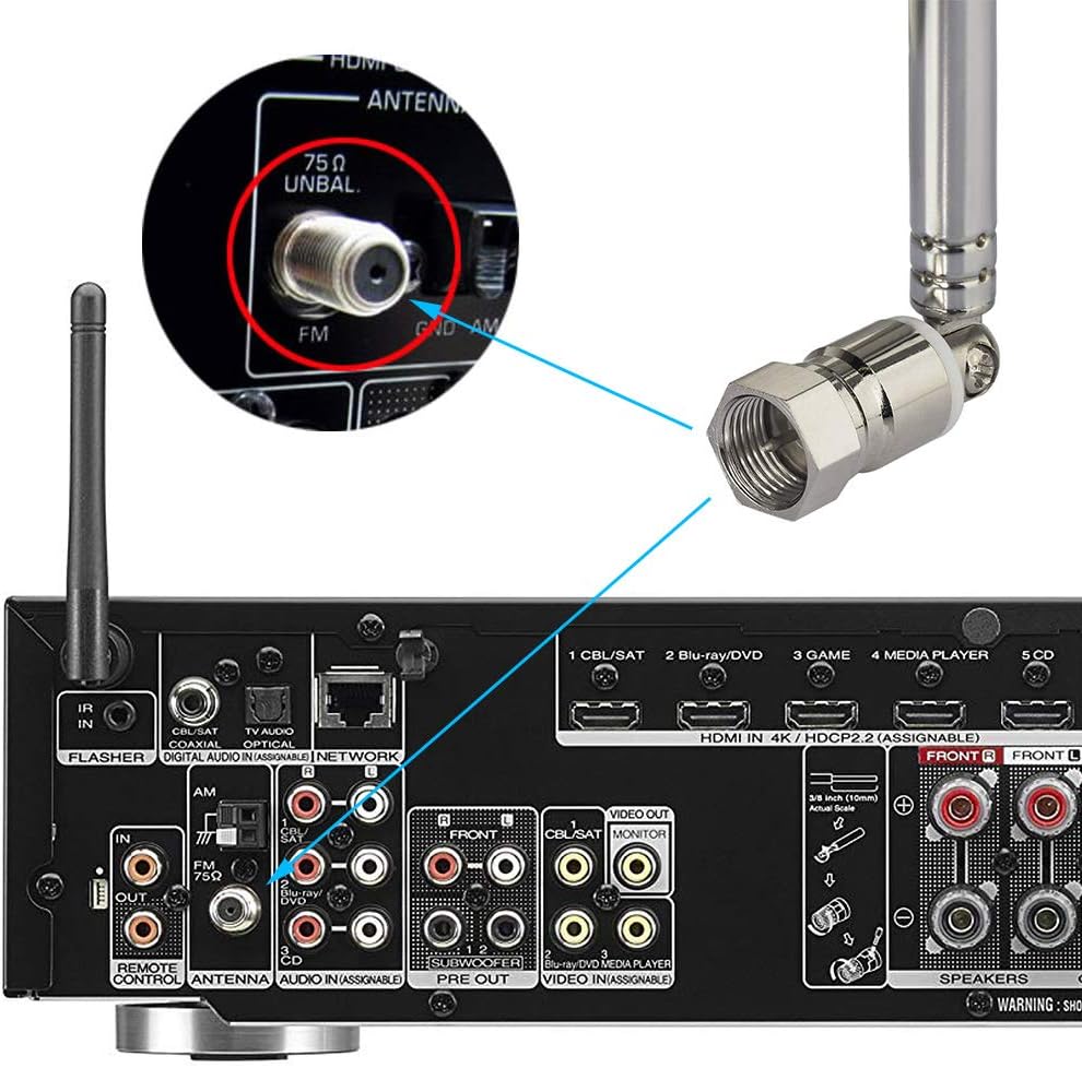 Bingfu FM Antenna 115cm 7 Sections Telescopic FM Radio Antenna Replacement for Yamaha Onkyo Pioneer Marantz Indoor Sound HD Radio Bluetooth Home Stereo Receiver AV Audio Video Home Theater Receiver