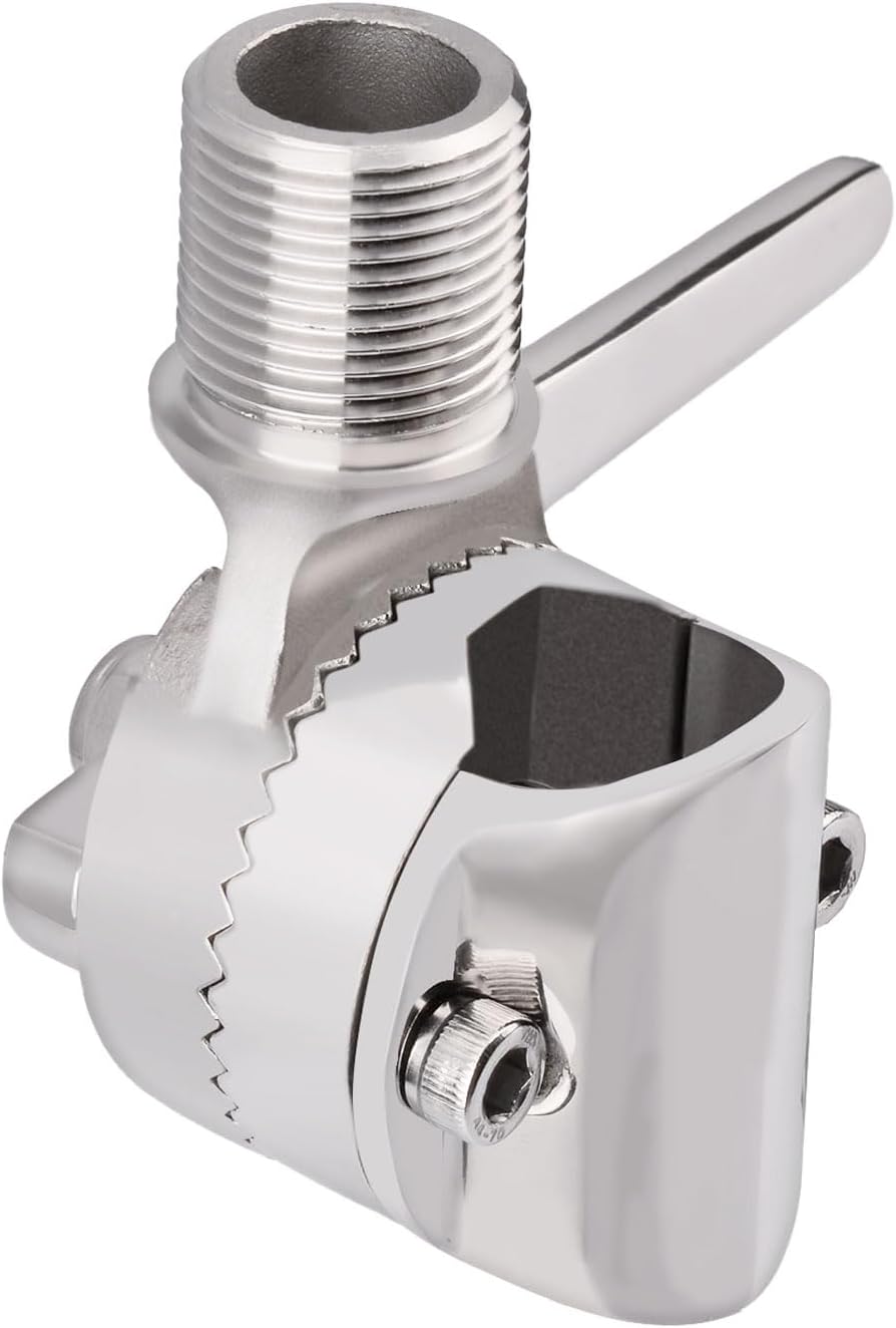 Bingfu VHF Marine GPS Antenna Mount Stainless Steel Adjustable Ratchet Base Fixed Mount Bracket - Installation Range 0.87" - 1" for Pole Rail Boat RV