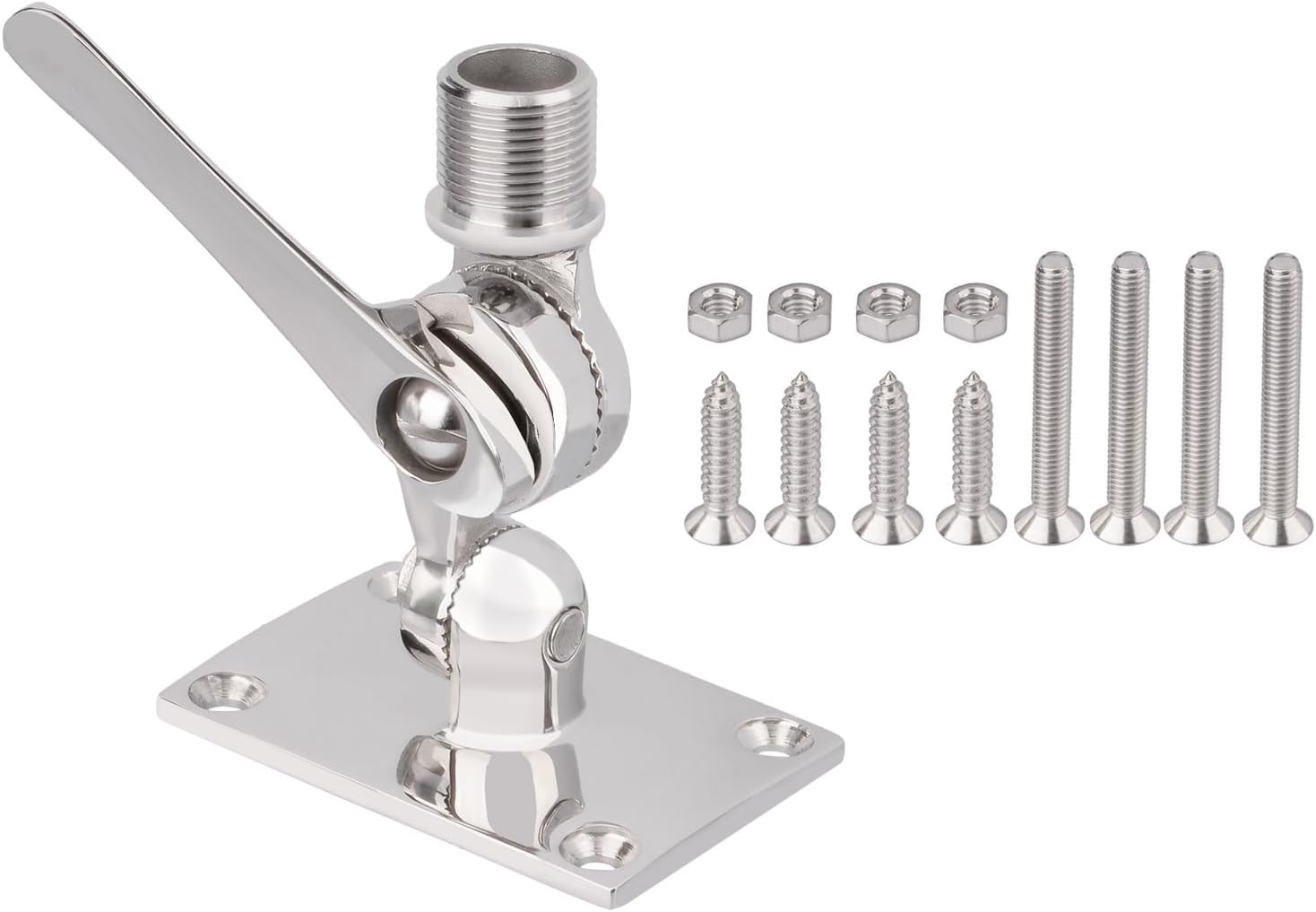 Bingfu VHF Marine GPS Antenna Mounting Kit Stainless Steel Dual Axis Heavy-Duty Adjustable Ratchet Base Fixed Mount Bracket for Boat
