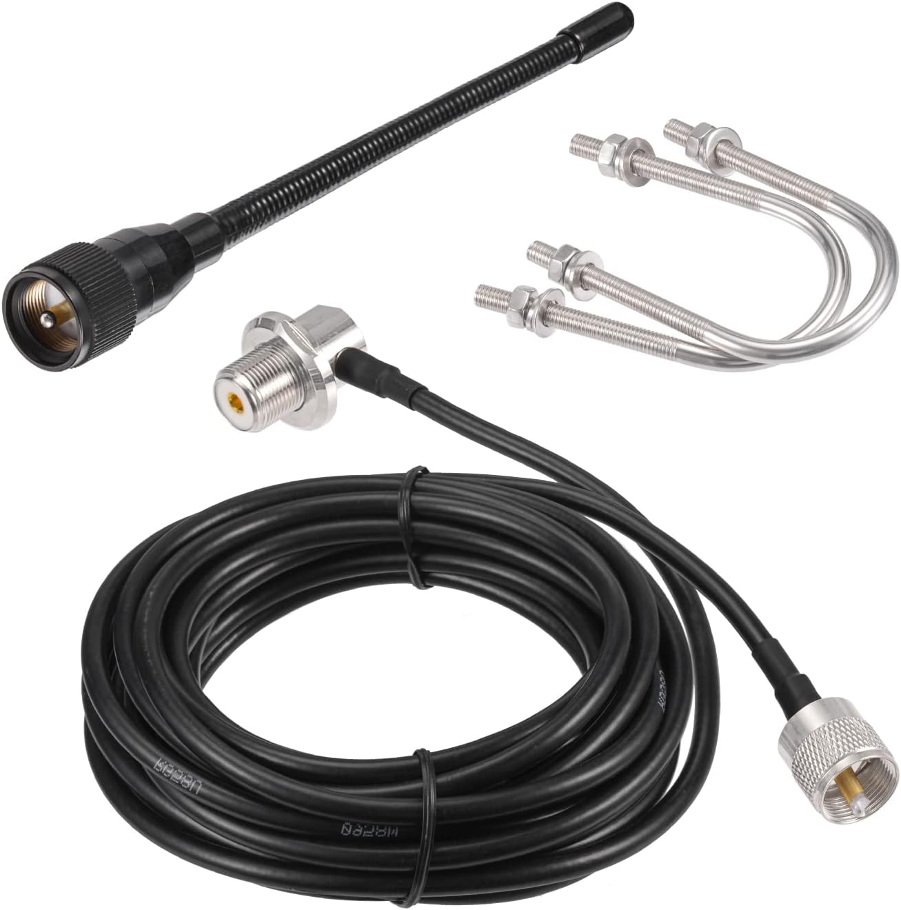 Bingfu Marine VHF Radio External Antenna 156-163MHz PL259 Male L Mount Bracket Antennas with 16.5 feet 5m RG58 Coaxial Cable for Car Truck Boat ATV Amateur Mobile Ham Radio