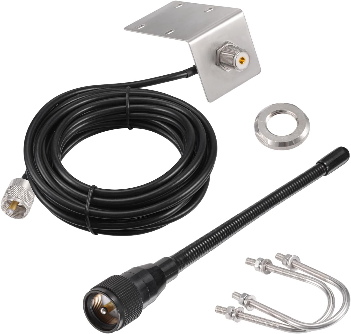 Bingfu Marine VHF Radio External Antenna 156-163MHz PL259 Male L Mount Bracket Antennas with 16.5 feet 5m RG58 Coaxial Cable for Car Truck Boat ATV Amateur Mobile Ham Radio