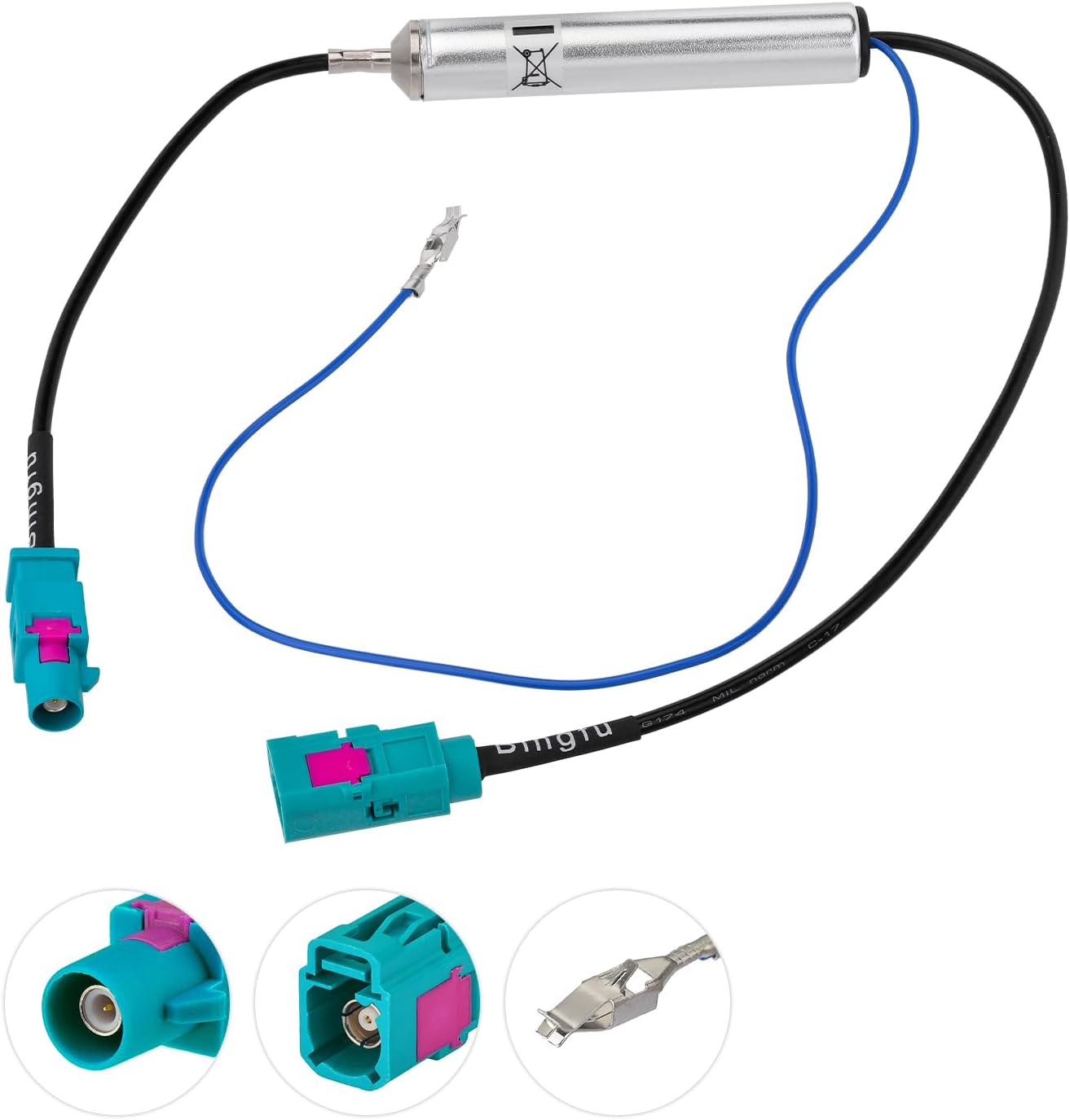 Bingfu Car Antenna Amplifier & Fakra Z Adapter - FM/AM Radio Signal Booster for Vehicle Stereo Head Unit Receiver