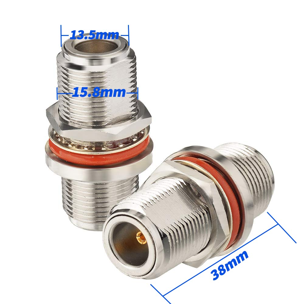 BINGFU N Buchse zu N Buchse Schottmontage 50 Ohm Kupfer Koaxialstecker Adapter (2 Stück) Kompatibel mit 4G LTE Mobilfunk Router Gateway Amateurfunk Amateurfunk