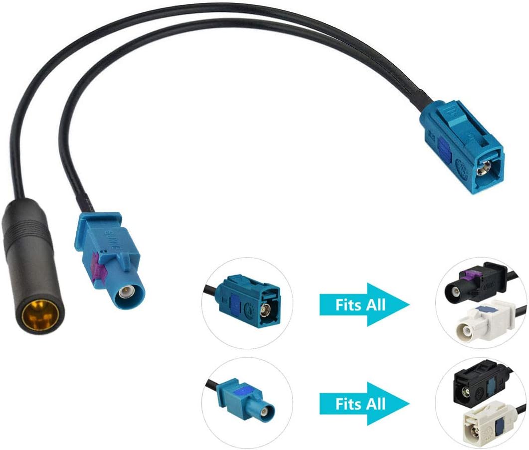 Bingfu Car Antenna Splitter - FM AM Radio Antenna Adapter Cable - Fakra Z Female Male to DIN Connector - 6 inch for Car Stereo Audio HD Radio Head Unit CD Media Player Receiver