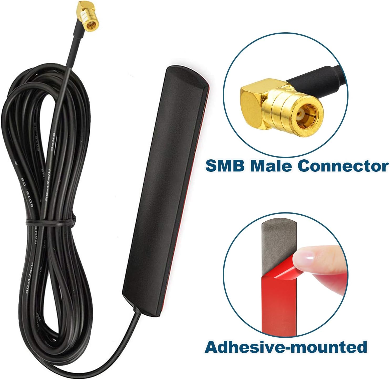 Bingfu DAB Car Antenna SMB Adhesive Mount Hidden Patch Antenna with 3 m RG174 Cable Compatible with Car Stereo Receiver Media Head Unit, Marine Boat Radio Stereo Receiver