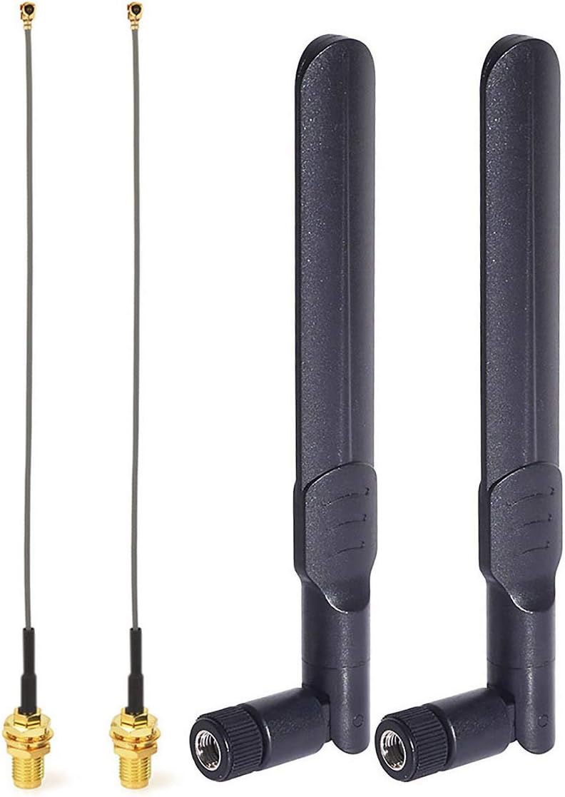 Bingfu RP-SMA WiFi Antenne 8 dBi 2,4/5/5,8 GHz, und 15cm IPEX IPX U.FL auf RP-SMA-Buchse Kabel Kompatibel mit Intel Fenvi HP Dell Wireless Mini-PCI Express PCIE-Netzwerkkarte WiFi-Adapter, 2 Stück