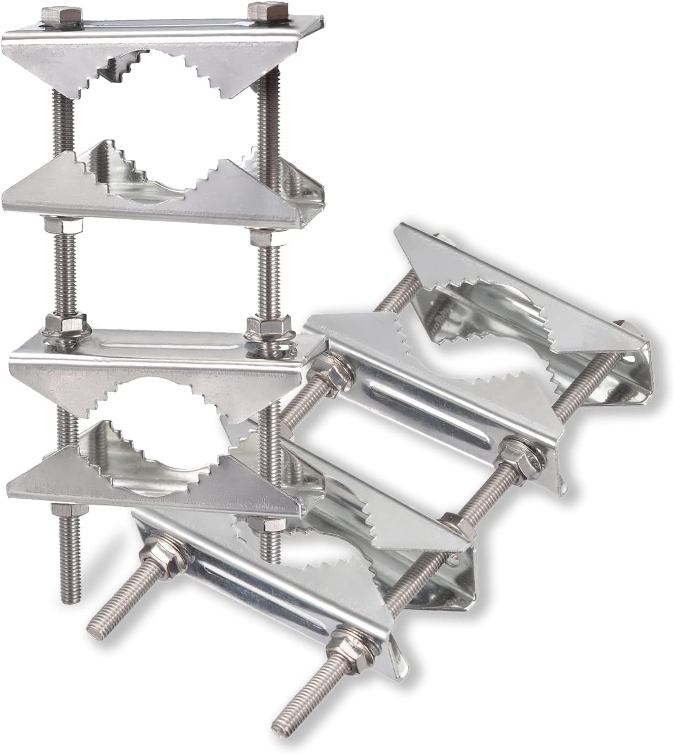 Bingfu Doppel Antennen-Mastklemme, Rostfrei, Strapazierfähig, Mast-zu-Pol-Montagesatz, Halterung Halter für 25–50 mm Durchmesser Outdoor LoRa WLAN 4G LTE Amateurfunk TV CB-Antennenmast