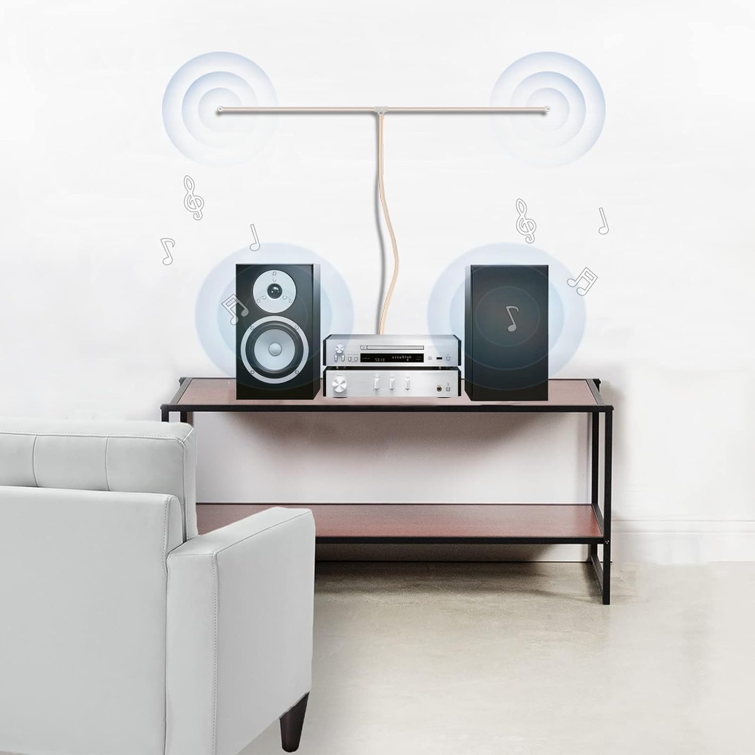 Bingfu FM UKW Zimmerantenne Wurfantenne T-Formation Kabelantenne und 300 auf 75 Ohm F Stecker Transformator Adapter für Verbesserten UKW Stereoempfang